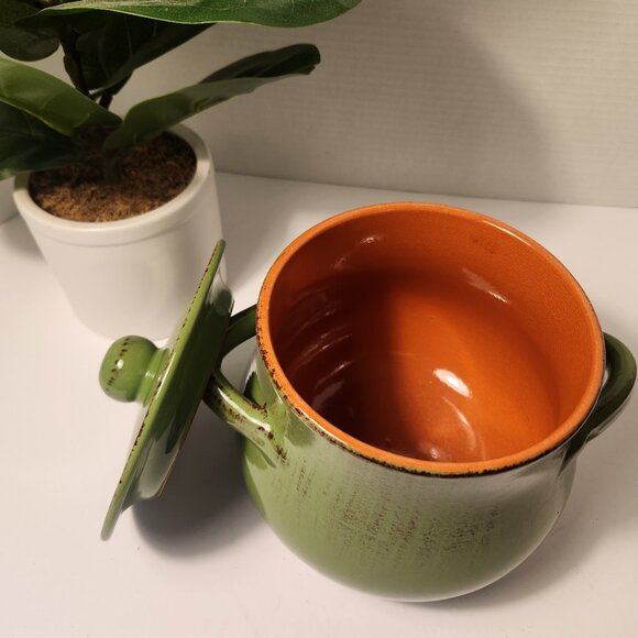 Vintage De Silva Green Terracotta Bean Pot Green Glazed Covered Casserole Dish - Picture 5 of 14